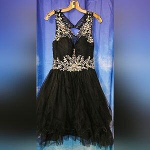 May Queen Size 10 Black Jewel / Sequin Tulle Party Dress Short Homecoming